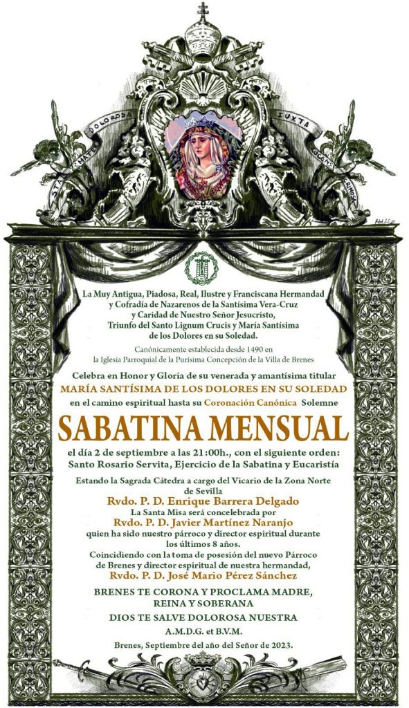 Cartel Sabatina septiembre en honor y gloria de María Santísima de los Dolores en su Soledad