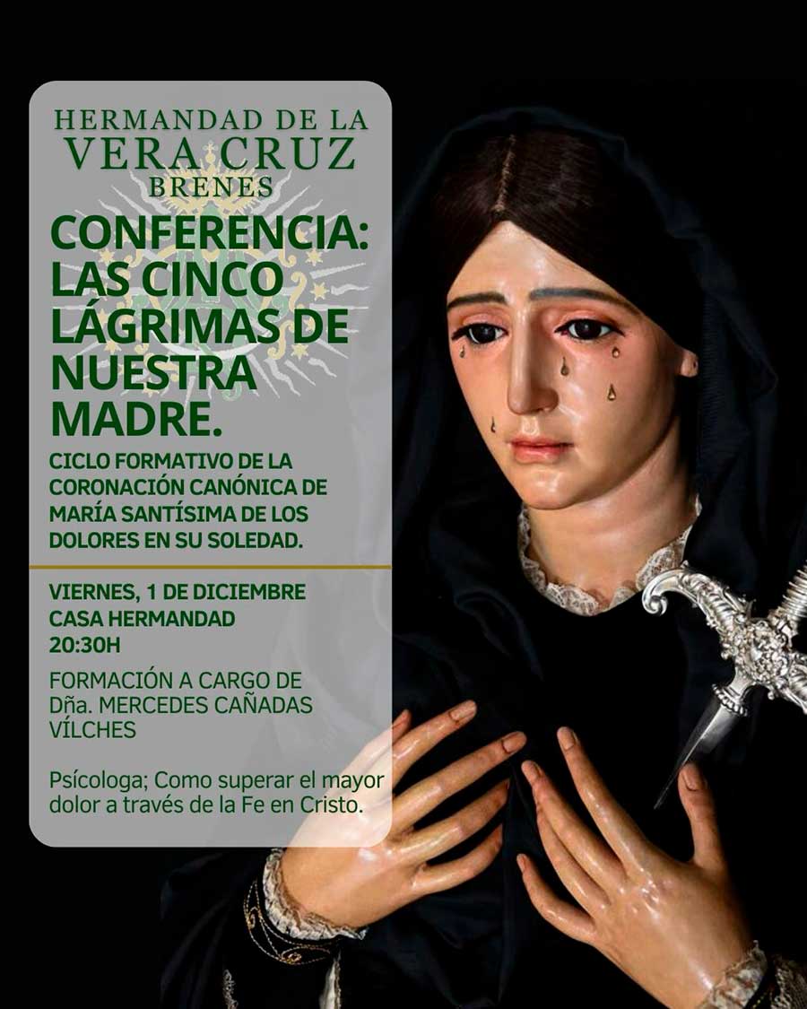 Cartel de la Conferencia 5 lágrimas de nuestra madre. 1 de diciembre de 2023