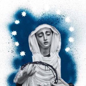 Dibujo obra de Rosario Cordero Ruda. María Santísima de los Dolores en su Soledad