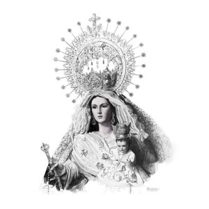 Dibujo de la Virgen del Rosario de Brenes obra de Rosario Cordero Ruda