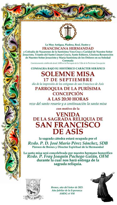 Misa Solemne en honor a san Francisco y recepción de la reliquia