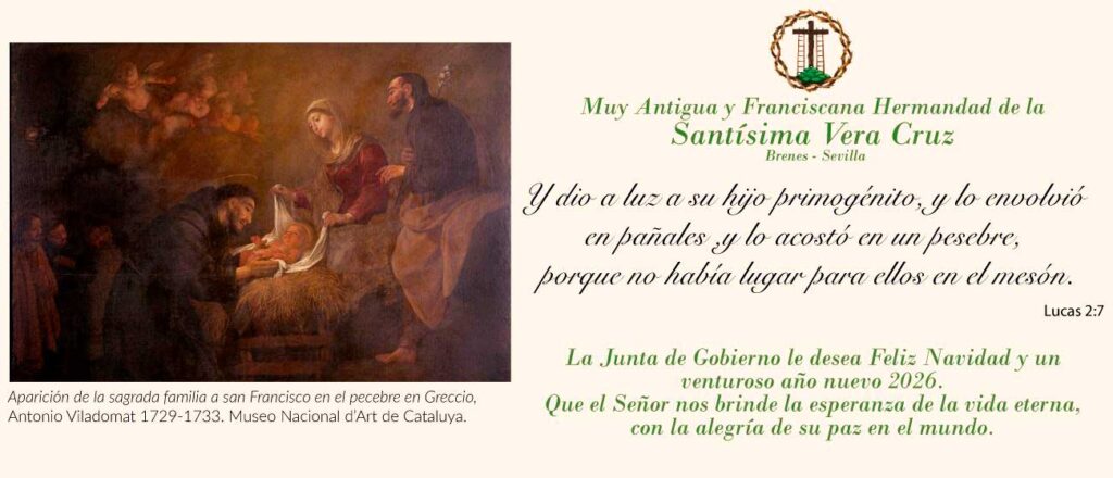 Felicitación Navidad. Aparición de la sagrada familia a San Francisco